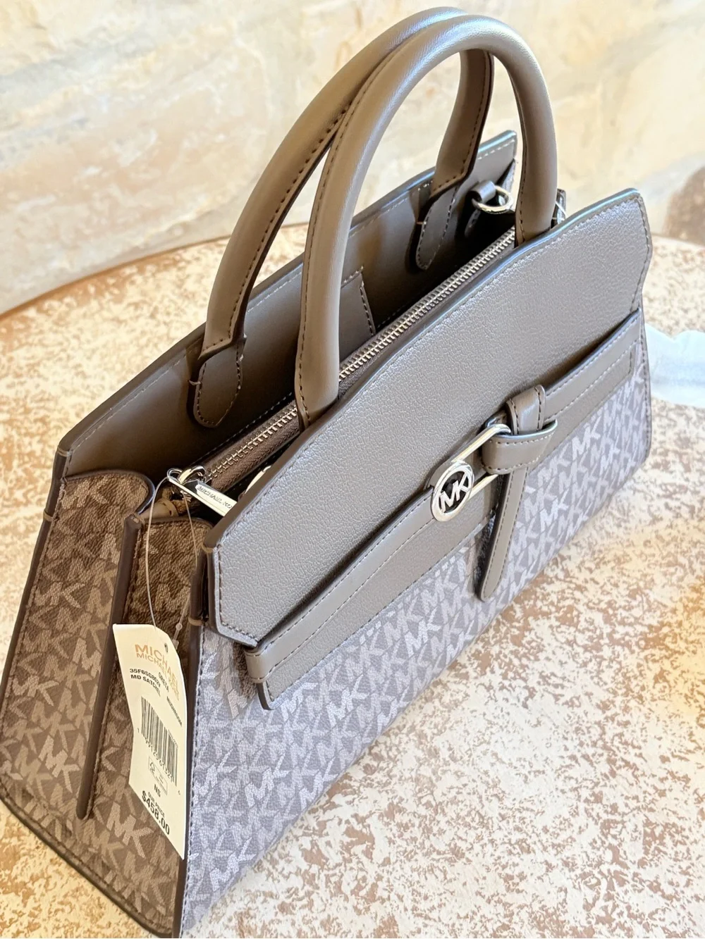 Michael Kors Gray MK Signature Satchel with Matching Wallet